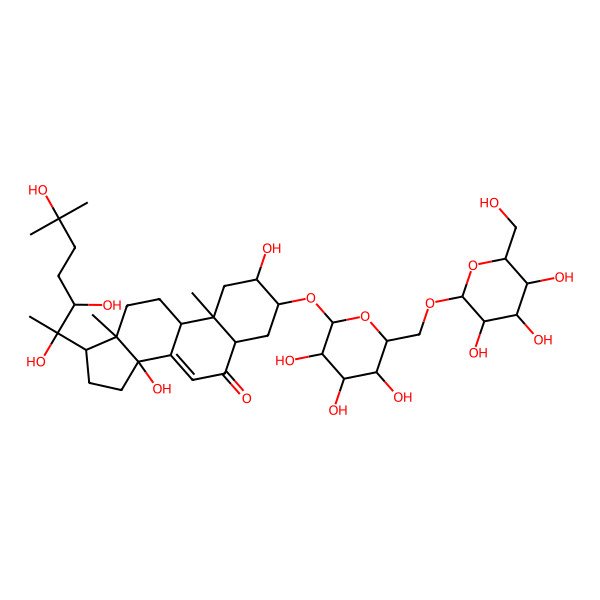 2D Structure of (2S,3R,5R,9R,10R,13R,14S,17S)-2,14-dihydroxy-10,13-dimethyl-17-[(2R,3R)-2,3,6-trihydroxy-6-methylheptan-2-yl]-3-[(2S,3R,4S,5R,6R)-3,4,5-trihydroxy-6-[[(2S,3R,4S,5R,6R)-3,4,5-trihydroxy-6-(hydroxymethyl)oxan-2-yl]oxymethyl]oxan-2-yl]oxy-2,3,4,5,9,11,12,15,16,17-decahydro-1H-cyclopenta[a]phenanthren-6-one