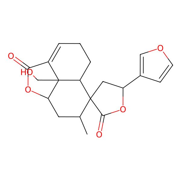 2D Structure of (1R,5'S,8S,9R,10R,12R)-5'-(furan-3-yl)-12-(hydroxymethyl)-10-methylspiro[2-oxatricyclo[6.3.1.04,12]dodec-4-ene-9,3'-oxolane]-2',3-dione