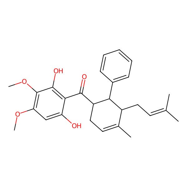 2D Structure of (2,6-Dihydroxy-3,4-dimethoxyphenyl)-[4-methyl-5-(3-methylbut-2-enyl)-6-phenylcyclohex-3-en-1-yl]methanone