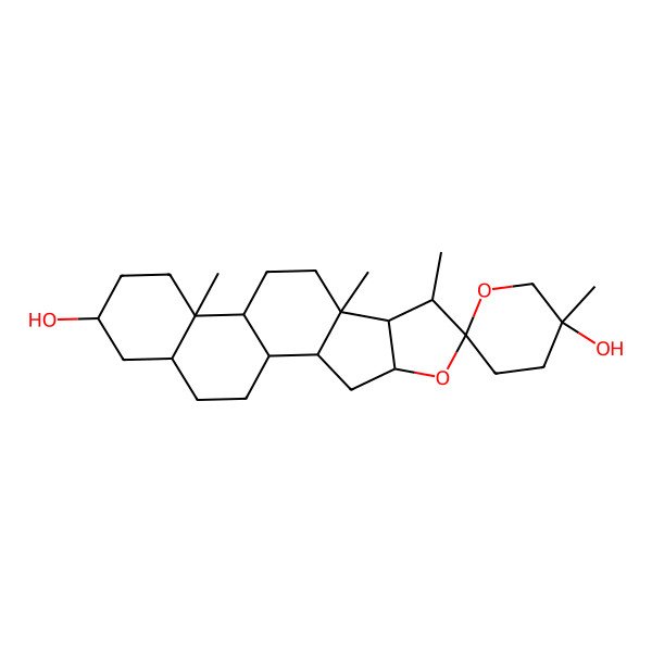 2D Structure of (1R,2S,3'R,4S,6R,7S,8R,9S,12S,13S,16S,18S)-3',7,9,13-tetramethylspiro[5-oxapentacyclo[10.8.0.02,9.04,8.013,18]icosane-6,6'-oxane]-3',16-diol