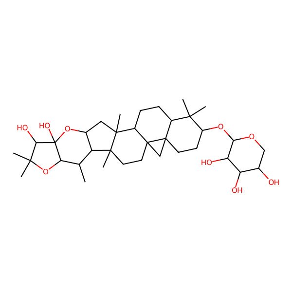 2D Structure of 2-[(21,22-Dihydroxy-1,6,6,15,17,20,20-heptamethyl-19,23-dioxaheptacyclo[13.10.0.02,12.05,10.010,12.016,24.018,22]pentacosan-7-yl)oxy]oxane-3,4,5-triol