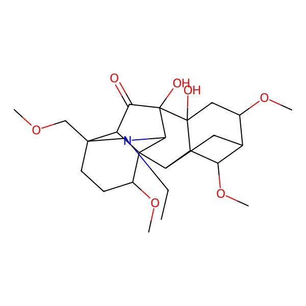 2D Structure of (1S,2R,3R,4S,5R,6S,8R,9R,10S,13S,16S,17R)-11-ethyl-8,9-dihydroxy-4,6,16-trimethoxy-13-(methoxymethyl)-11-azahexacyclo[7.7.2.12,5.01,10.03,8.013,17]nonadecan-18-one