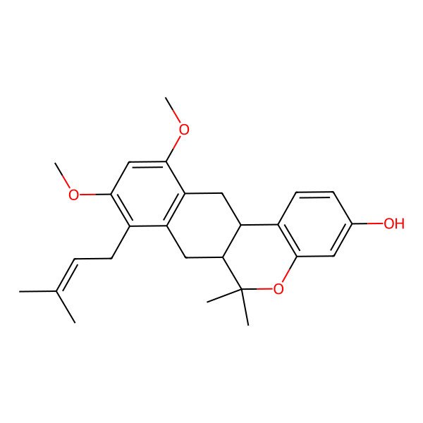 2D Structure of (6aR,12aS)-9,11-dimethoxy-6,6-dimethyl-8-(3-methylbut-2-enyl)-6a,7,12,12a-tetrahydronaphtho[2,3-c]chromen-3-ol