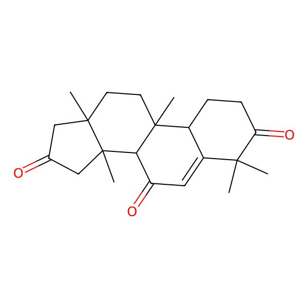 2D Structure of 4,4,9,13,14-Pentamethyl-1,2,8,10,11,12,15,17-octahydrocyclopenta[a]phenanthrene-3,7,16-trione