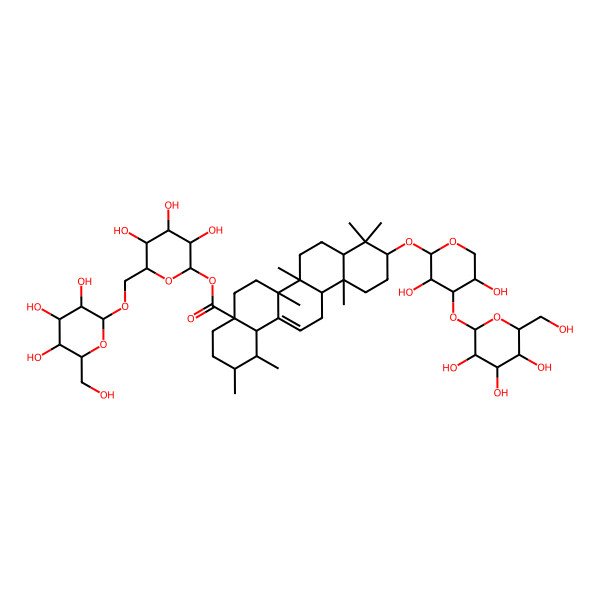 2D Structure of [(2S,3R,4S,5S,6R)-3,4,5-trihydroxy-6-[[(2S,3R,4S,5S,6R)-3,4,5-trihydroxy-6-(hydroxymethyl)oxan-2-yl]oxymethyl]oxan-2-yl] (1S,2R,4aS,6aR,6aS,6bR,8aR,10S,12aR,14bS)-10-[(2S,3S,4R,5R)-3,5-dihydroxy-4-[(2S,3R,4S,5S,6R)-3,4,5-trihydroxy-6-(hydroxymethyl)oxan-2-yl]oxyoxan-2-yl]oxy-1,2,6a,6b,9,9,12a-heptamethyl-2,3,4,5,6,6a,7,8,8a,10,11,12,13,14b-tetradecahydro-1H-picene-4a-carboxylate