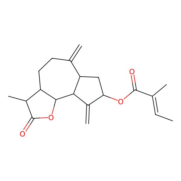 2D Structure of (3-methyl-6,9-dimethylidene-2-oxo-3a,4,5,6a,7,8,9a,9b-octahydro-3H-azuleno[4,5-b]furan-8-yl) 2-methylbut-2-enoate