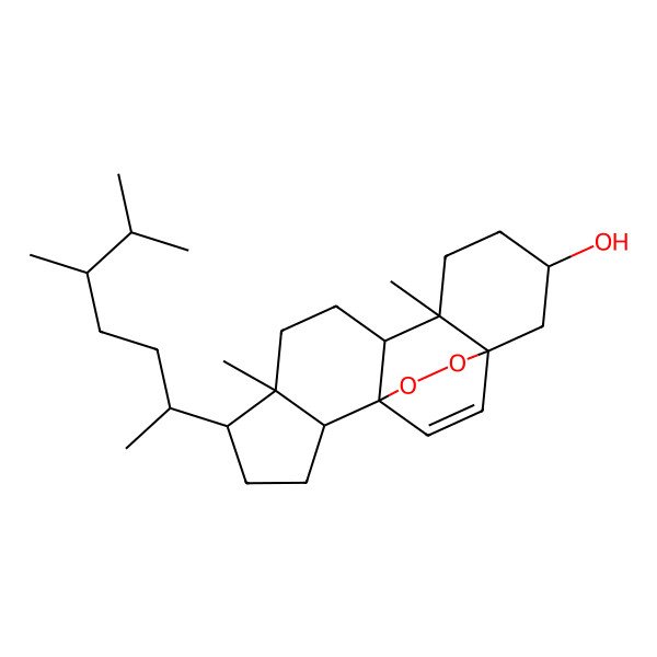 2D Structure of (1S,2R,5R,6R,9R,10R,13S,15S)-5-[(2R,5R)-5,6-dimethylheptan-2-yl]-6,10-dimethyl-16,17-dioxapentacyclo[13.2.2.01,9.02,6.010,15]nonadec-18-en-13-ol