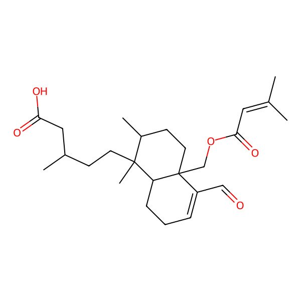 2D Structure of 5-[5-Formyl-1,2-dimethyl-4a-(3-methylbut-2-enoyloxymethyl)-2,3,4,7,8,8a-hexahydronaphthalen-1-yl]-3-methylpentanoic acid