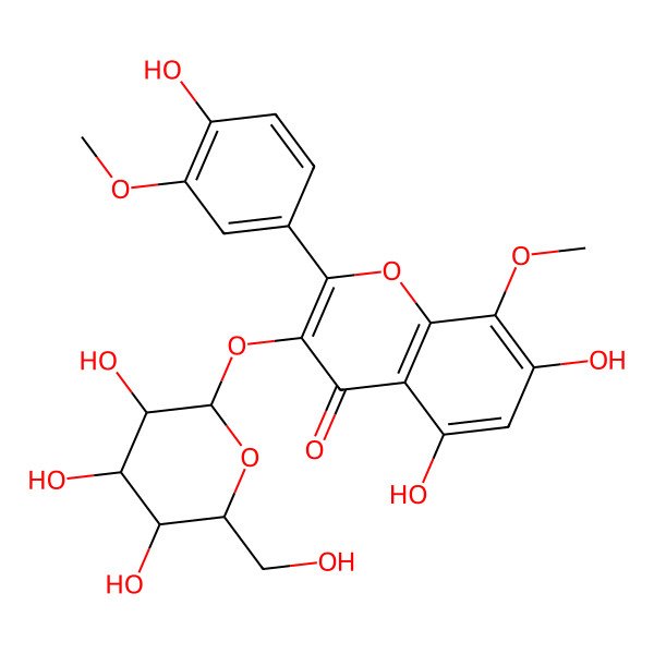 2D Structure of 5,7-Dihydroxy-2-(4-hydroxy-3-methoxyphenyl)-8-methoxy-3-[3,4,5-trihydroxy-6-(hydroxymethyl)oxan-2-yl]oxychromen-4-one