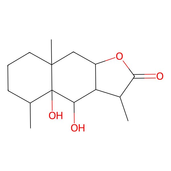 2D Structure of 4,4a-dihydroxy-3,5,8a-trimethyl-3a,4,5,6,7,8,9,9a-octahydro-3H-benzo[f][1]benzofuran-2-one