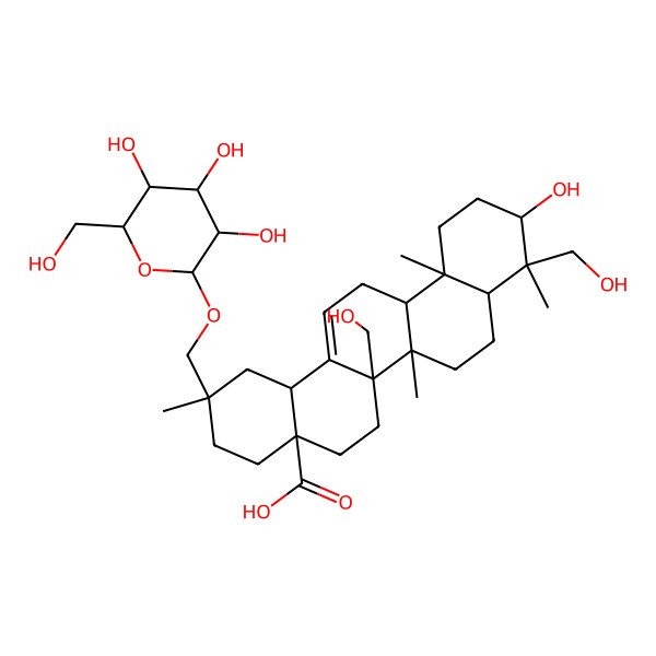 2D Structure of 10-Hydroxy-6a,9-bis(hydroxymethyl)-2,6b,9,12a-tetramethyl-2-[[3,4,5-trihydroxy-6-(hydroxymethyl)oxan-2-yl]oxymethyl]-1,3,4,5,6,6a,7,8,8a,10,11,12,13,14b-tetradecahydropicene-4a-carboxylic acid