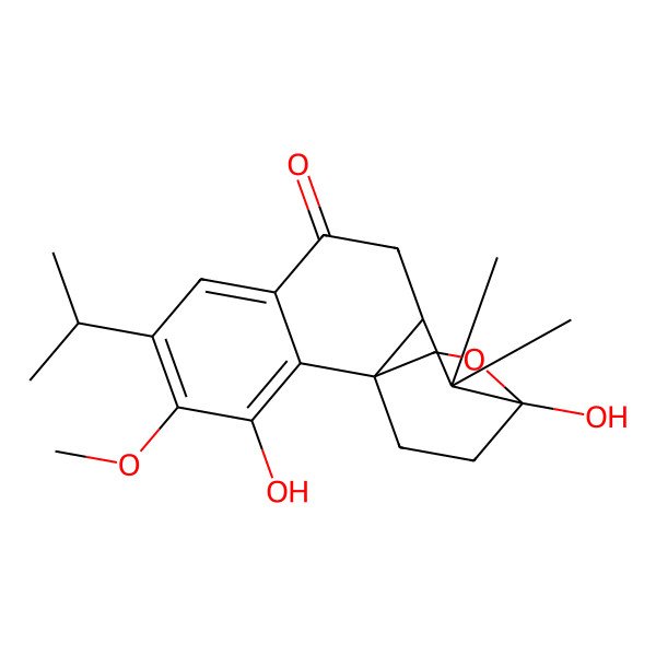 2D Structure of 3,12-Dihydroxy-4-methoxy-11,11-dimethyl-5-propan-2-yl-13-oxatetracyclo[10.2.2.01,10.02,7]hexadeca-2,4,6-trien-8-one