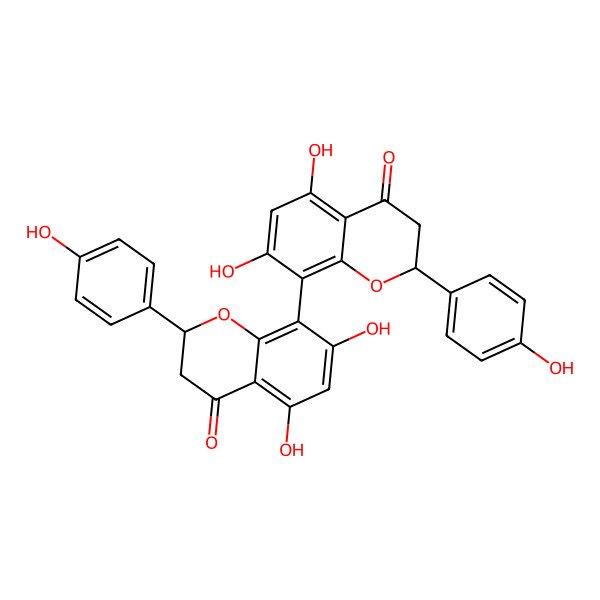 2D Structure of (2S)-8-[(2S)-5,7-dihydroxy-2-(4-hydroxyphenyl)-4-oxo-2,3-dihydrochromen-8-yl]-5,7-dihydroxy-2-(4-hydroxyphenyl)-2,3-dihydrochromen-4-one