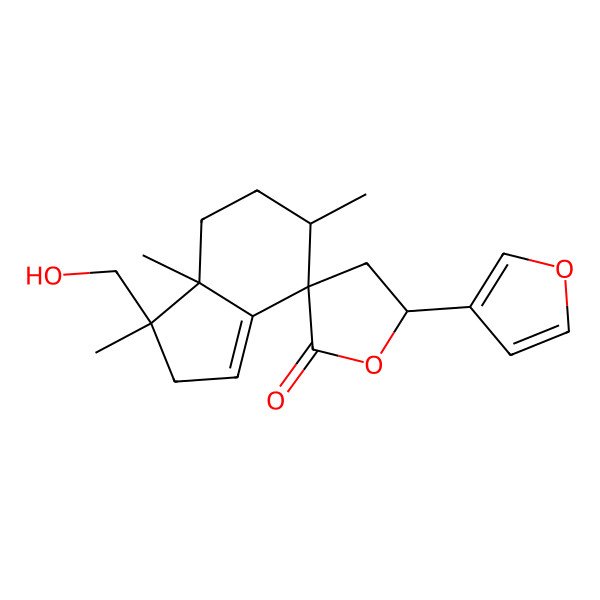 2D Structure of (3R,3aS,5'R,6R,7R)-5'-(furan-3-yl)-3-(hydroxymethyl)-3,3a,6-trimethylspiro[2,4,5,6-tetrahydroindene-7,3'-oxolane]-2'-one