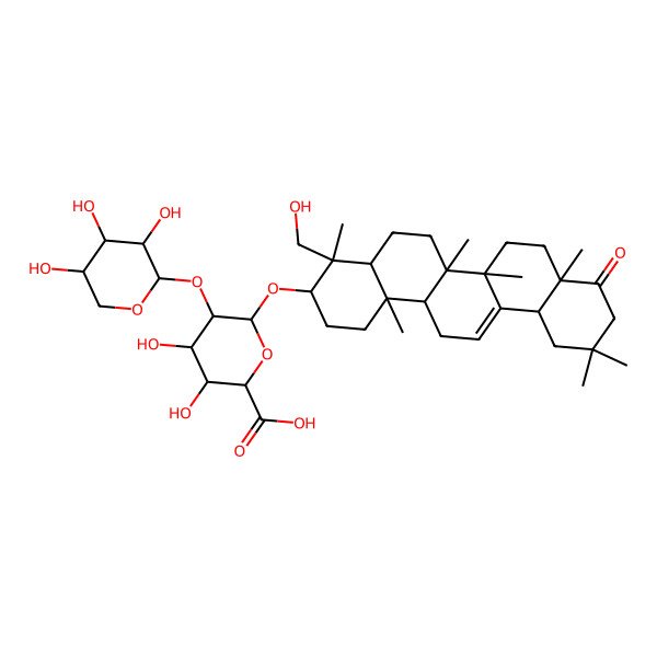 2D Structure of 3,4-dihydroxy-6-[[4-(hydroxymethyl)-4,6a,6b,8a,11,11,14b-heptamethyl-9-oxo-2,3,4a,5,6,7,8,10,12,12a,14,14a-dodecahydro-1H-picen-3-yl]oxy]-5-(3,4,5-trihydroxyoxan-2-yl)oxyoxane-2-carboxylic acid
