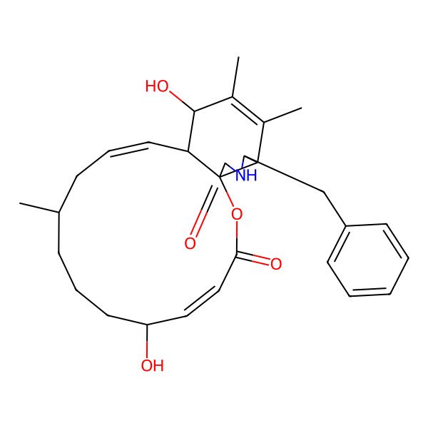 2D Structure of (1S,4E,6R,10R,12E,14S,15S,18S,19S)-19-benzyl-6,15-dihydroxy-10,16,17-trimethyl-2-oxa-20-azatricyclo[12.7.0.01,18]henicosa-4,12,16-triene-3,21-dione