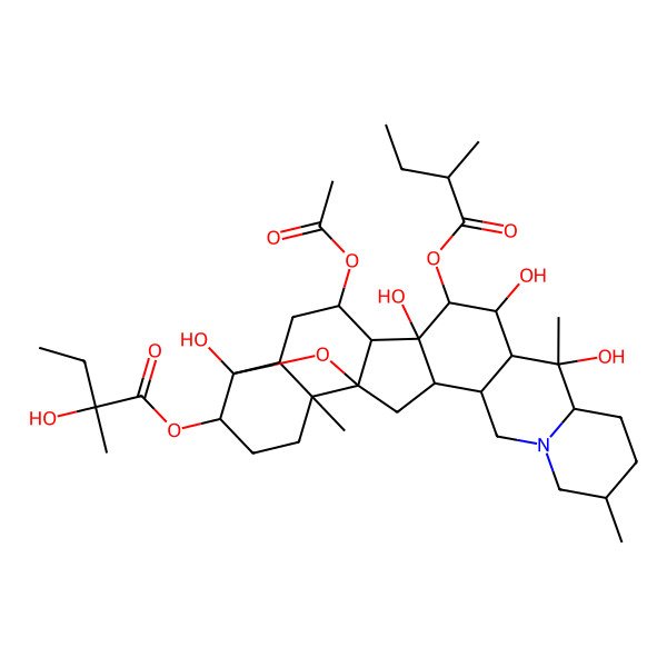 2D Structure of [(1S,2S,6S,9S,10S,11R,12R,13S,14S,15S,16R,18S,19S,22S,23S,25R)-16-acetyloxy-10,12,14,23-tetrahydroxy-6,10,19-trimethyl-13-[(2R)-2-methylbutanoyl]oxy-24-oxa-4-azaheptacyclo[12.12.0.02,11.04,9.015,25.018,23.019,25]hexacosan-22-yl] (2S)-2-hydroxy-2-methylbutanoate