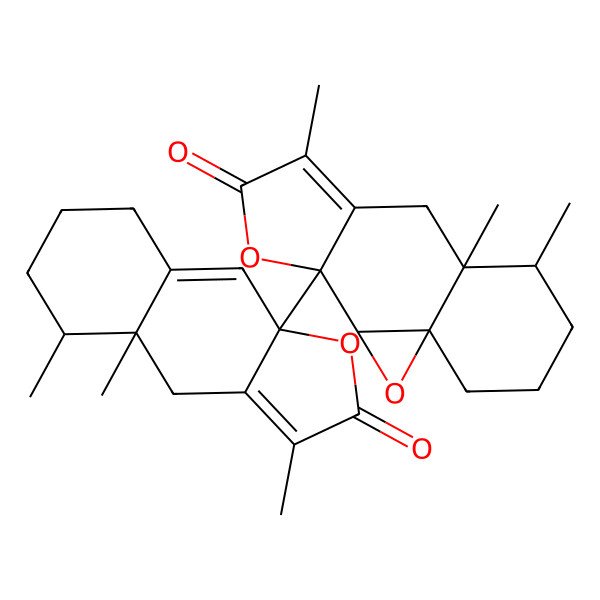 2D Structure of (1S,3S,4S,10S,11R)-4-[(4aS,5R,9aR)-3,4a,5-trimethyl-2-oxo-5,6,7,8-tetrahydro-4H-benzo[f][1]benzofuran-9a-yl]-7,10,11-trimethyl-2,5-dioxatetracyclo[8.4.0.01,3.04,8]tetradec-7-en-6-one