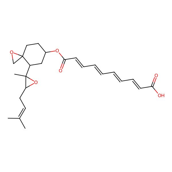 2D Structure of 10-[[4-[2-Methyl-3-(3-methylbut-2-enyl)oxiran-2-yl]-1-oxaspiro[2.5]octan-6-yl]oxy]-10-oxodeca-2,4,6,8-tetraenoic acid