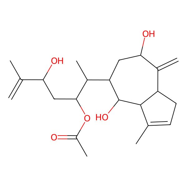 2D Structure of [2-(4,7-dihydroxy-3-methyl-8-methylidene-3a,4,5,6,7,8a-hexahydro-1H-azulen-5-yl)-5-hydroxy-6-methylhept-6-en-3-yl] acetate
