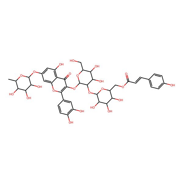 2D Structure of [(2R,3S,4S,5R,6S)-6-[(2S,3R,4S,5S,6R)-2-[2-(3,4-dihydroxyphenyl)-5-hydroxy-4-oxo-7-[(2S,3R,4R,5R,6S)-3,4,5-trihydroxy-6-methyloxan-2-yl]oxychromen-3-yl]oxy-4,5-dihydroxy-6-(hydroxymethyl)oxan-3-yl]oxy-3,4,5-trihydroxyoxan-2-yl]methyl (E)-3-(4-hydroxyphenyl)prop-2-enoate