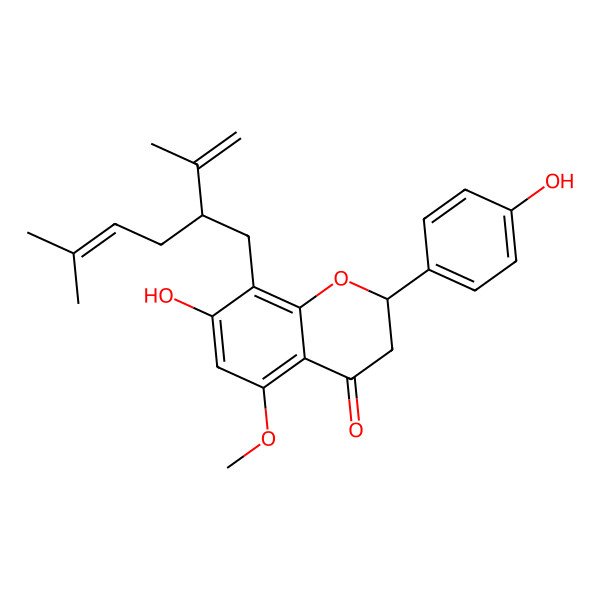 2D Structure of 7-Hydroxy-2-(4-hydroxyphenyl)-5-methoxy-8-(5-methyl-2-prop-1-en-2-ylhex-4-enyl)-2,3-dihydrochromen-4-one