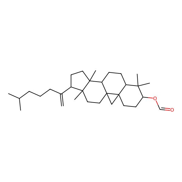 2D Structure of [(1S,3R,6S,8R,12S,15R,16R)-7,7,12,16-tetramethyl-15-(6-methylhept-1-en-2-yl)-6-pentacyclo[9.7.0.01,3.03,8.012,16]octadecanyl] formate