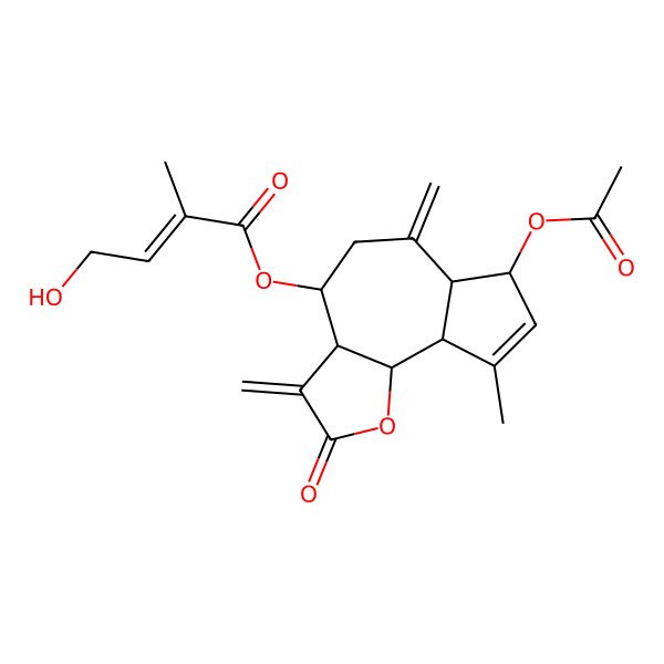 2D Structure of [(3aR,4R,6aR,7S,9aR,9bR)-7-acetyloxy-9-methyl-3,6-dimethylidene-2-oxo-4,5,6a,7,9a,9b-hexahydro-3aH-azuleno[4,5-b]furan-4-yl] (E)-4-hydroxy-2-methylbut-2-enoate