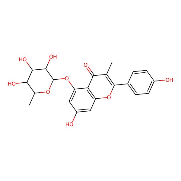 2D Structure of 7-hydroxy-2-(4-hydroxyphenyl)-3-methyl-5-[(2R,3R,4R,5R,6S)-3,4,5-trihydroxy-6-methyloxan-2-yl]oxychromen-4-one