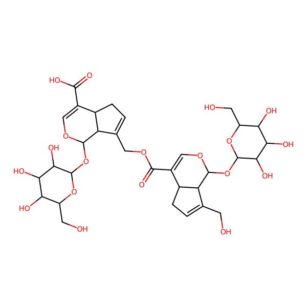 2D Structure of 7-[[7-(Hydroxymethyl)-1-[3,4,5-trihydroxy-6-(hydroxymethyl)oxan-2-yl]oxy-1,4a,5,7a-tetrahydrocyclopenta[c]pyran-4-carbonyl]oxymethyl]-1-[3,4,5-trihydroxy-6-(hydroxymethyl)oxan-2-yl]oxy-1,4a,5,7a-tetrahydrocyclopenta[c]pyran-4-carboxylic acid
