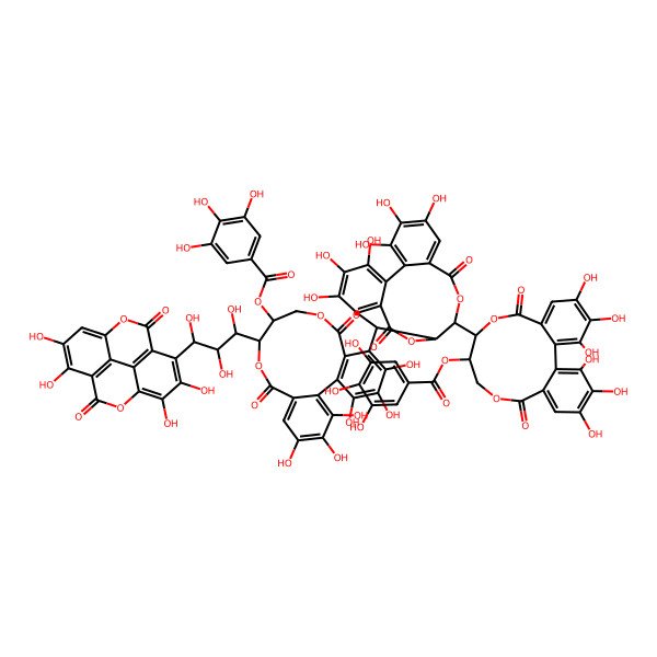 2D Structure of [(10S,11S)-10-[(14R,15S,19R)-19-[(11R,12R)-3,4,5,17,18,19-hexahydroxy-8,14-dioxo-11-(3,4,5-trihydroxybenzoyl)oxy-12-[(1S,2S,3S)-1,2,3-trihydroxy-3-(6,7,12,13-tetrahydroxy-3,10-dioxo-2,9-dioxatetracyclo[6.6.2.04,16.011,15]hexadeca-1(15),4(16),5,7,11,13-hexaen-5-yl)propyl]-9,13-dioxatricyclo[13.4.0.02,7]nonadeca-1(19),2(7),3,5,15,17-hexaen-6-yl]-2,3,4,7,8,9-hexahydroxy-12,17-dioxo-13,16-dioxatetracyclo[13.3.1.05,18.06,11]nonadeca-1,3,5(18),6,8,10-hexaen-14-yl]-3,4,5,17,18,19-hexahydroxy-8,14-dioxo-9,13-dioxatricyclo[13.4.0.02,7]nonadeca-1(19),2,4,6,15,17-hexaen-11-yl] 3,4,5-trihydroxybenzoate