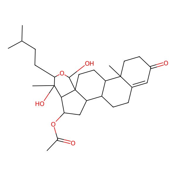 2D Structure of [6,9-Dihydroxy-6,14-dimethyl-7-(3-methylbutyl)-17-oxo-8-oxapentacyclo[11.8.0.02,10.05,10.014,19]henicos-18-en-4-yl] acetate