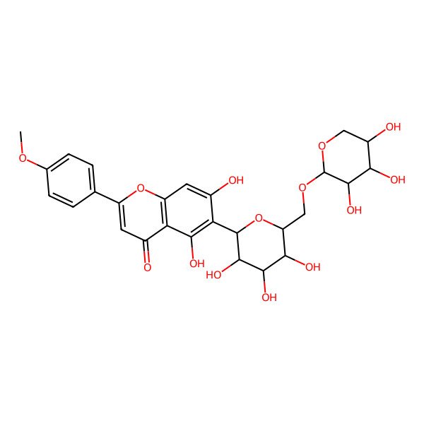 2D Structure of 5,7-dihydroxy-2-(4-methoxyphenyl)-6-[(2S,3R,4R,5S,6R)-3,4,5-trihydroxy-6-[[(2S,3R,4S,5R)-3,4,5-trihydroxyoxan-2-yl]oxymethyl]oxan-2-yl]chromen-4-one