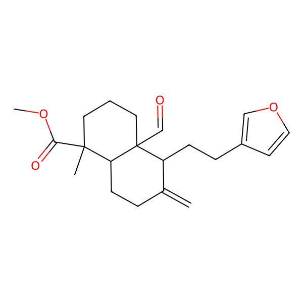 2D Structure of methyl (1S,4aS,5S,8aR)-4a-formyl-5-[2-(furan-3-yl)ethyl]-1-methyl-6-methylidene-3,4,5,7,8,8a-hexahydro-2H-naphthalene-1-carboxylate