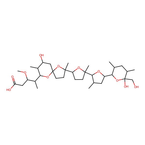 2D Structure of 4-[7-Hydroxy-2-[5-[5-[6-hydroxy-6-(hydroxymethyl)-3,5-dimethyloxan-2-yl]-3-methyloxolan-2-yl]-5-methyloxolan-2-yl]-2,8-dimethyl-1,10-dioxaspiro[4.5]decan-9-yl]-3-methoxypentanoic acid
