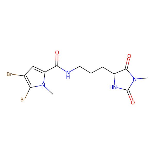 2D Structure of 4,5-dibromo-1-methyl-N-[3-[(4R)-1-methyl-2,5-dioxoimidazolidin-4-yl]propyl]pyrrole-2-carboxamide