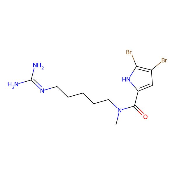 2D Structure of 4,5-dibromo-N-[5-(diaminomethylideneamino)pentyl]-N-methyl-1H-pyrrole-2-carboxamide