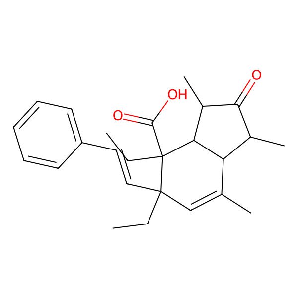 2D Structure of 4,5-Diethyl-1,3,7-trimethyl-2-oxo-5-(2-phenylethenyl)-1,3,3a,7a-tetrahydroindene-4-carboxylic acid