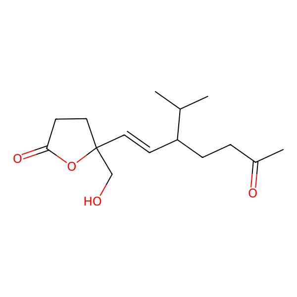 2D Structure of 4,5-dihydro-5-(hydroxymethyl)-5-[(1E)-3-(1-methylethyl)-6-oxohept-1-en-1-yl]furan-2(3H)-one