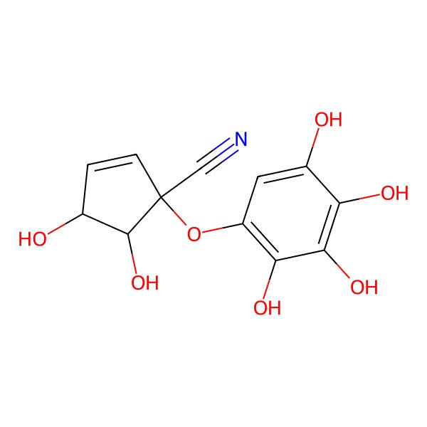 2D Structure of 4,5-Dihydroxy-1-(2,3,4,5-tetrahydroxyphenoxy)cyclopent-2-ene-1-carbonitrile