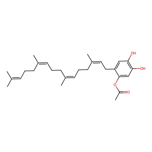 2D Structure of [4,5-dihydroxy-2-[(2E,6E,10E)-3,7,11,15-tetramethylhexadeca-2,6,10,14-tetraenyl]phenyl] acetate