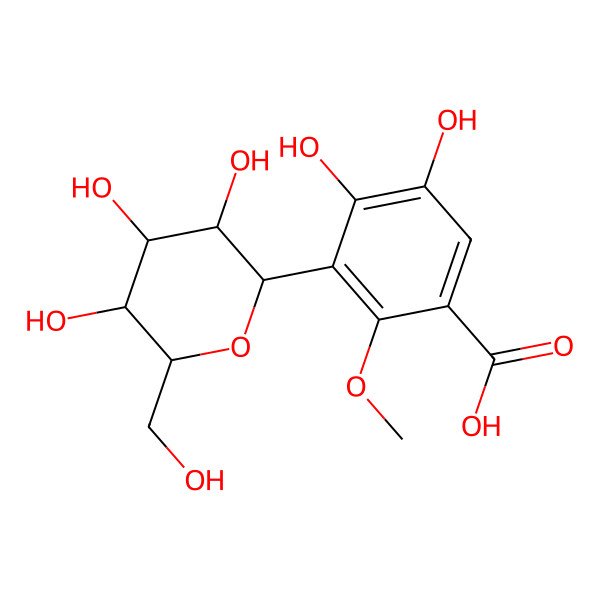 2D Structure of 4,5-dihydroxy-2-methoxy-3-[(2R,3R,4R,5S,6R)-3,4,5-trihydroxy-6-(hydroxymethyl)oxan-2-yl]benzoic acid