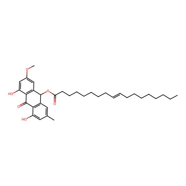 2D Structure of (4,5-dihydroxy-2-methoxy-7-methyl-10-oxo-9H-anthracen-9-yl) octadec-9-enoate
