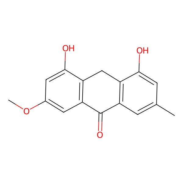 2D Structure of 4,5-dihydroxy-2-methoxy-7-methyl-10H-anthracen-9-one