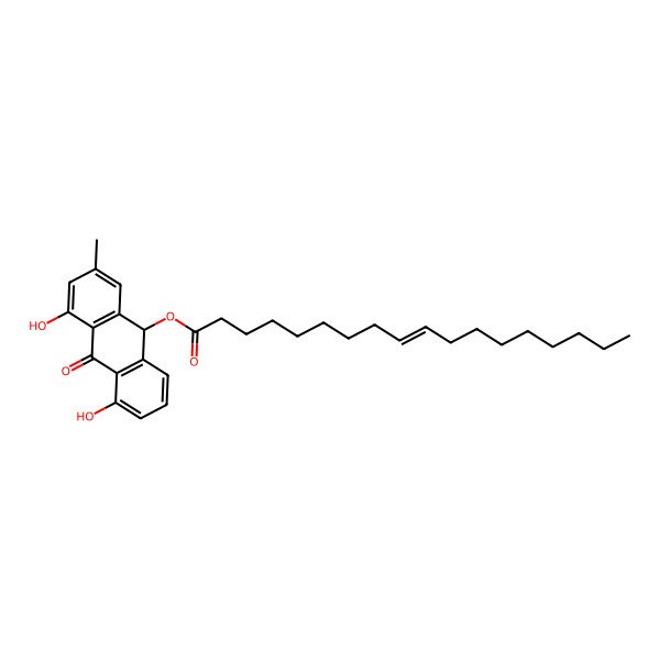 2D Structure of (4,5-dihydroxy-2-methyl-10-oxo-9H-anthracen-9-yl) (E)-octadec-9-enoate 2D Structure of (4,5-dihydroxy-2-methyl-10-oxo-9H-anthracen-9-yl) (E)-octadec-9-enoate