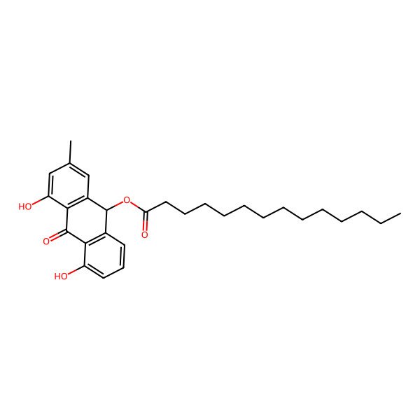 2D Structure of (4,5-dihydroxy-2-methyl-10-oxo-9H-anthracen-9-yl) tetradecanoate 2D Structure of (4,5-dihydroxy-2-methyl-10-oxo-9H-anthracen-9-yl) tetradecanoate