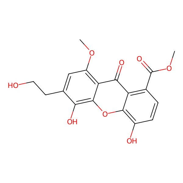 2D Structure of 4,5-Dihydroxy-3-(2-hydroxyethyl)-1-methoxy-8-methoxycarbonyl xanthone