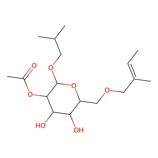2D Structure of [4,5-Dihydroxy-6-(2-methylbut-2-enoxymethyl)-2-(2-methylpropoxy)oxan-3-yl] acetate