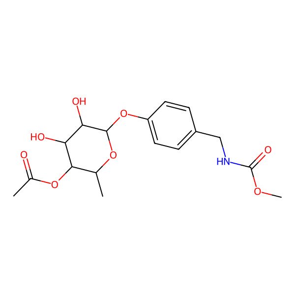 2D Structure of [4,5-Dihydroxy-6-[4-[(methoxycarbonylamino)methyl]phenoxy]-2-methyloxan-3-yl] acetate
