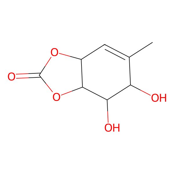 2D Structure of 4,5-Dihydroxy-6-methyl-3a,4,5,7a-tetrahydro-1,3-benzodioxol-2-one